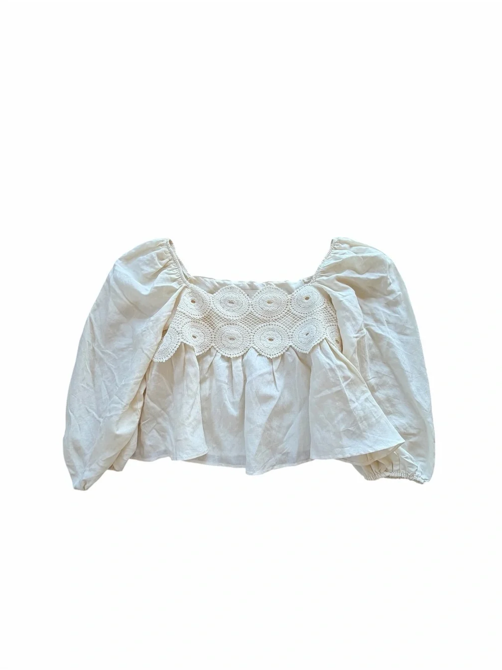 Anthropologie Baby Doll Crochet Puff Sleeve Top
